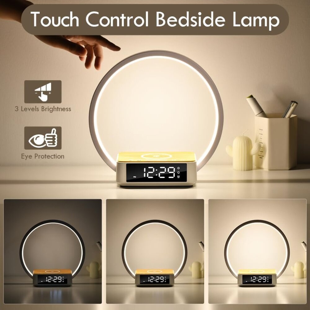 Bedside Lamp With Alarm Clock,Touch Lamp With Wir… - image 6